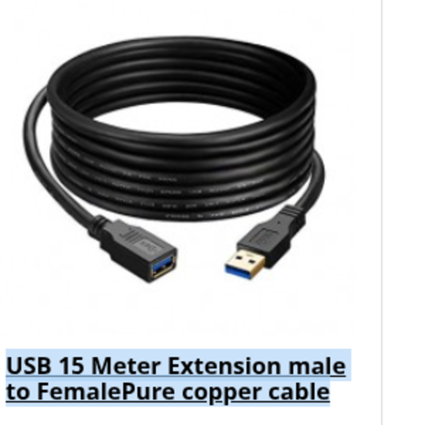 USB 15 Meter Extension male to FemalePure copper cable