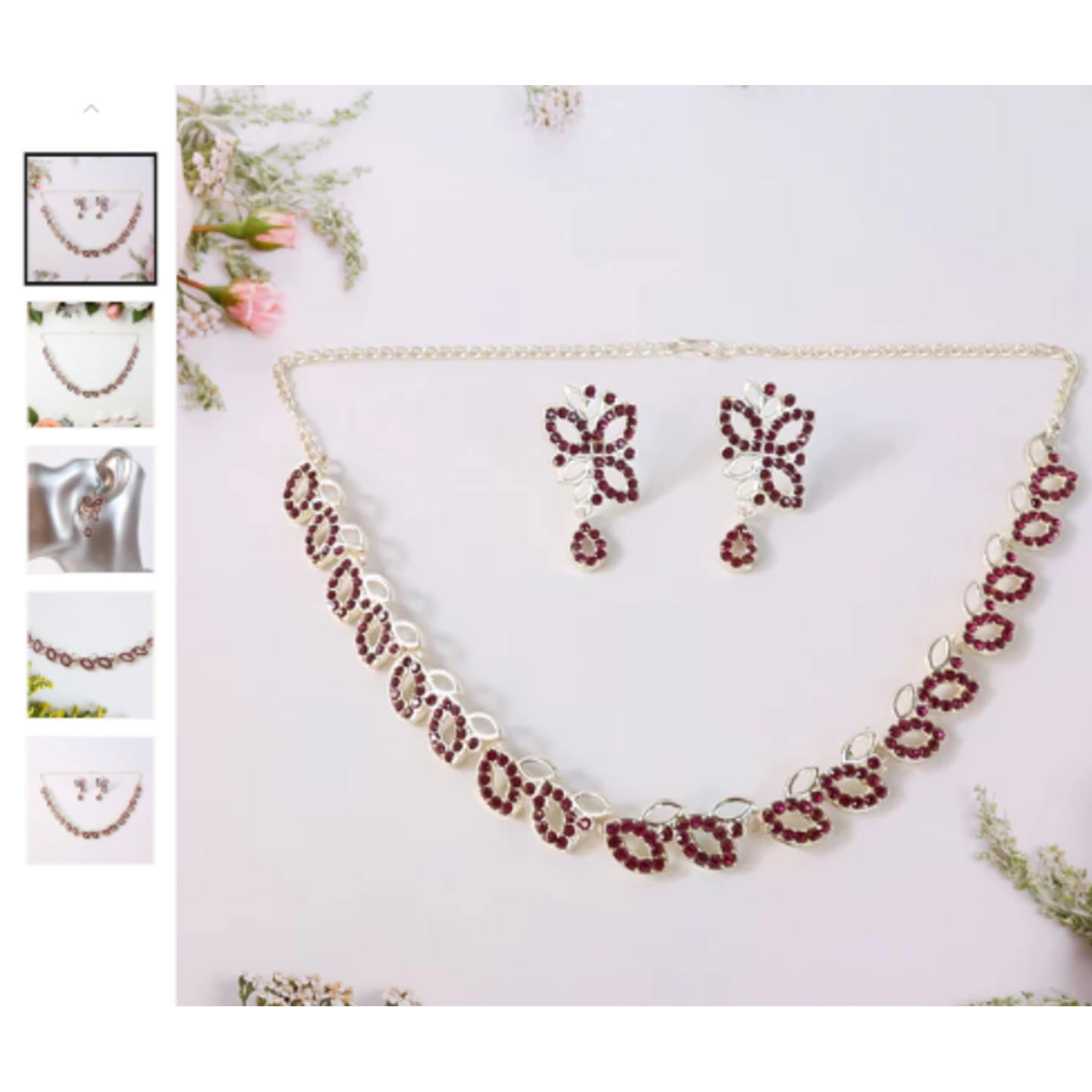 Rosegold Polished AD Studded Necklace Jewellery set