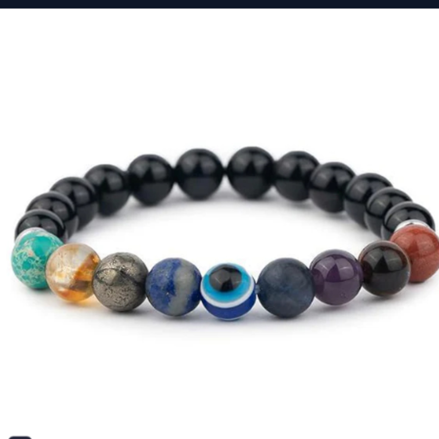 9 Chakra Healing Bracelet with Pyrite and Evil Eye