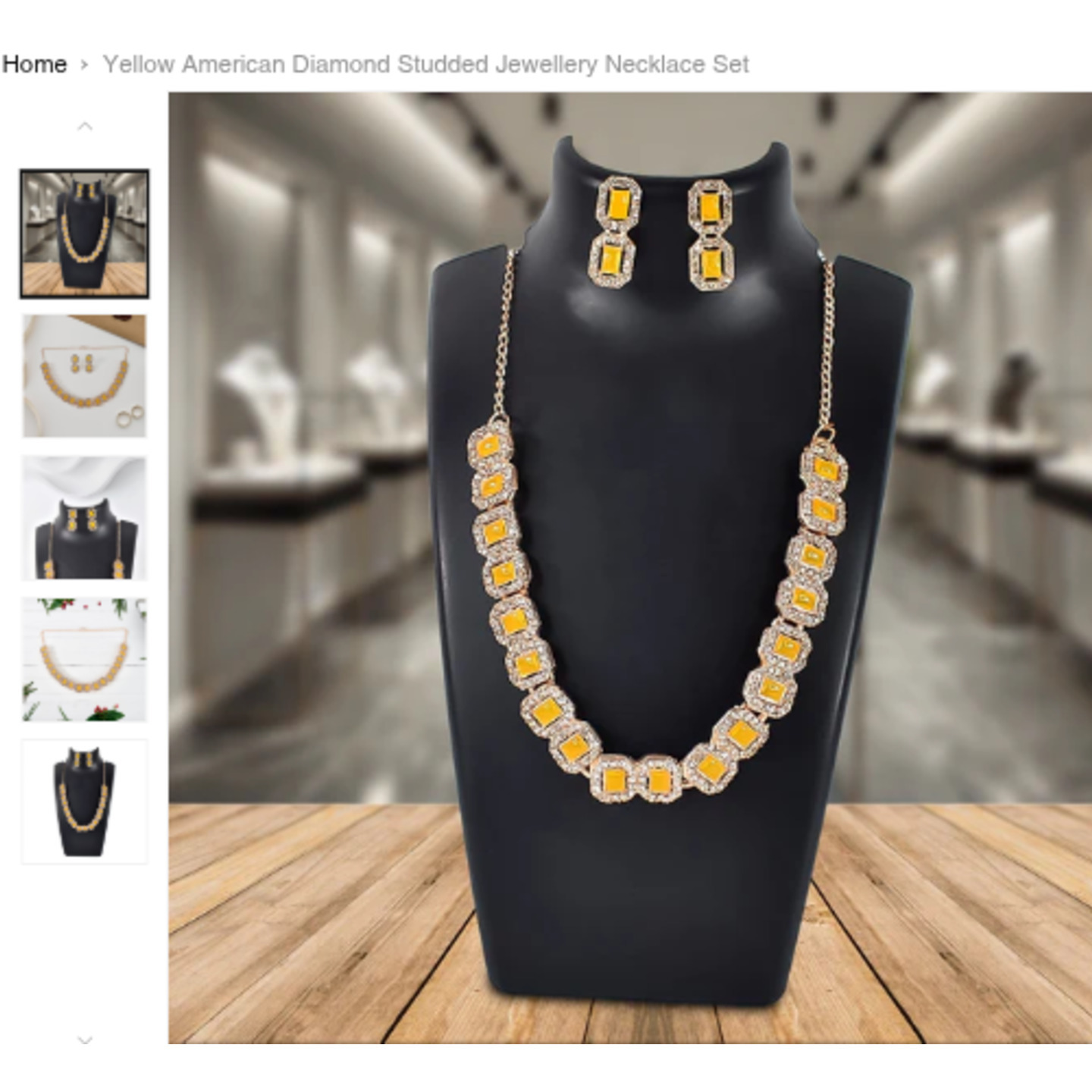 Yellow American Diamond Studded Jewellery Necklace Set