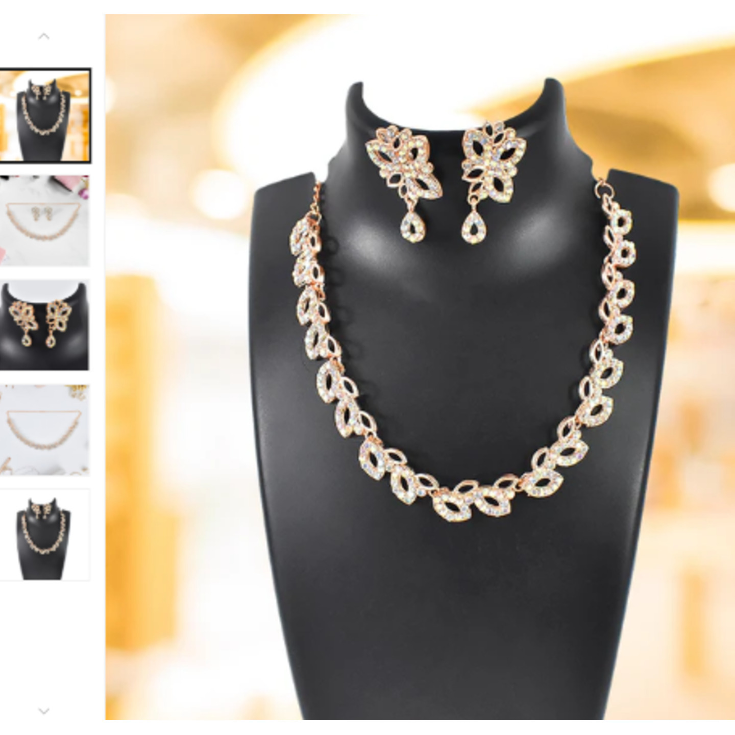American Diamond Studded Floral Shaped Necklace With Earrings