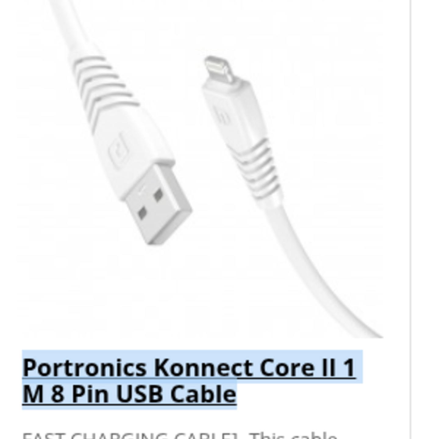 Portronics Konnect Core ll 1 M 8 Pin USB Cable Product Code POR