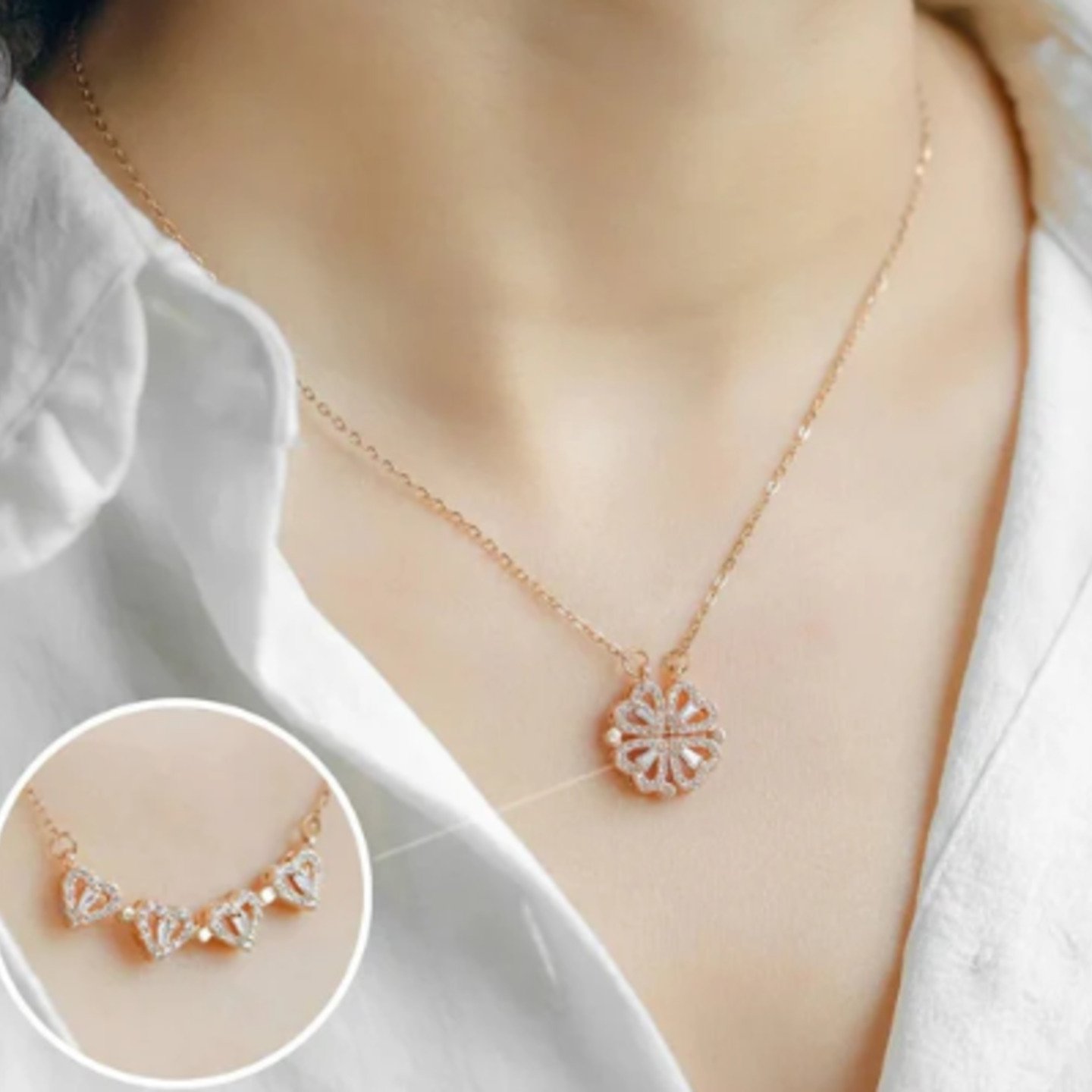 Stylish Rose Gold Plated Four Heart Pendant Gold-plated, Copper Cubic Zirconia Brass, Copper Pendant