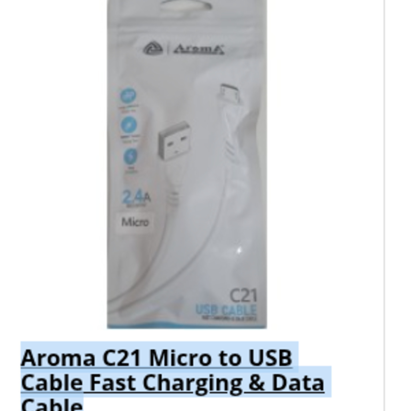 Aroma C21 Micro to USB Cable Fast Charging & Data Cable