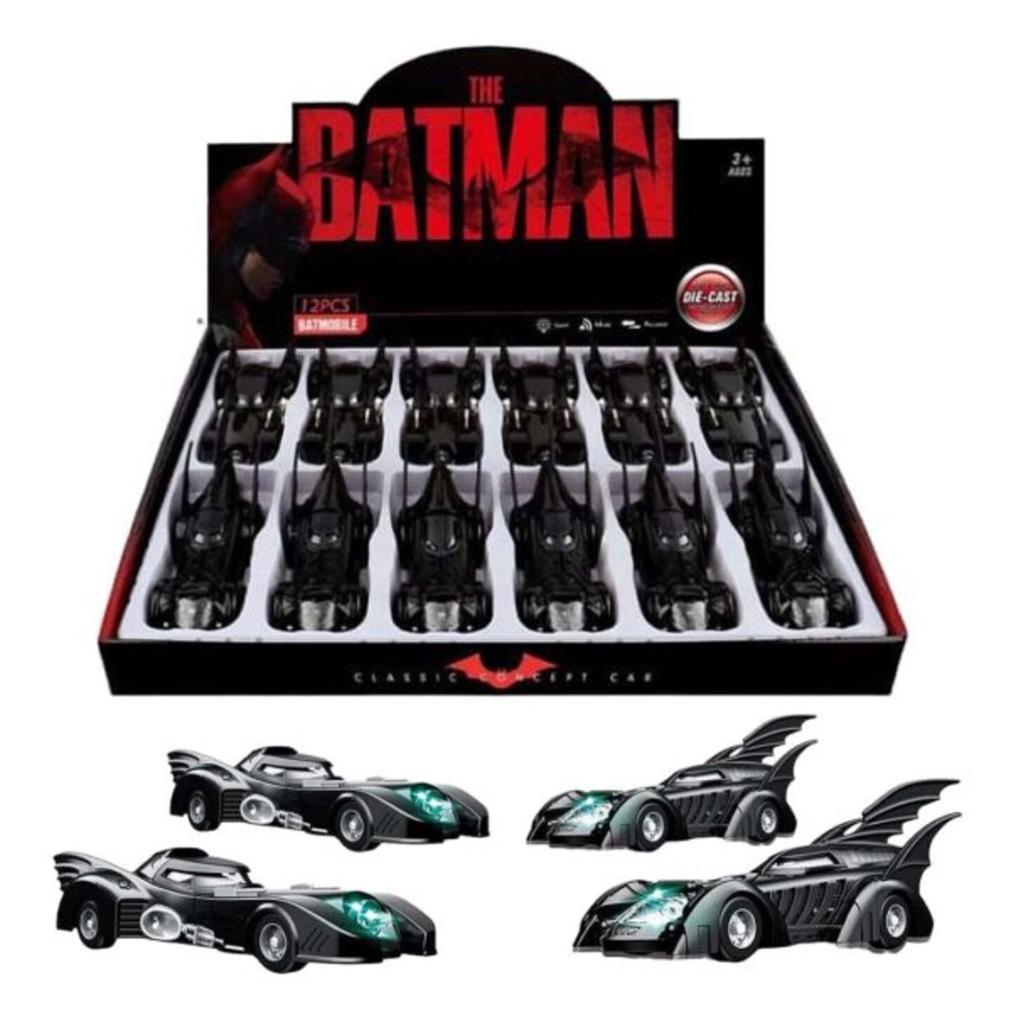 12 Pcs) The Batman Die-Cast Metal Car with Light, Music & Pullback Action
