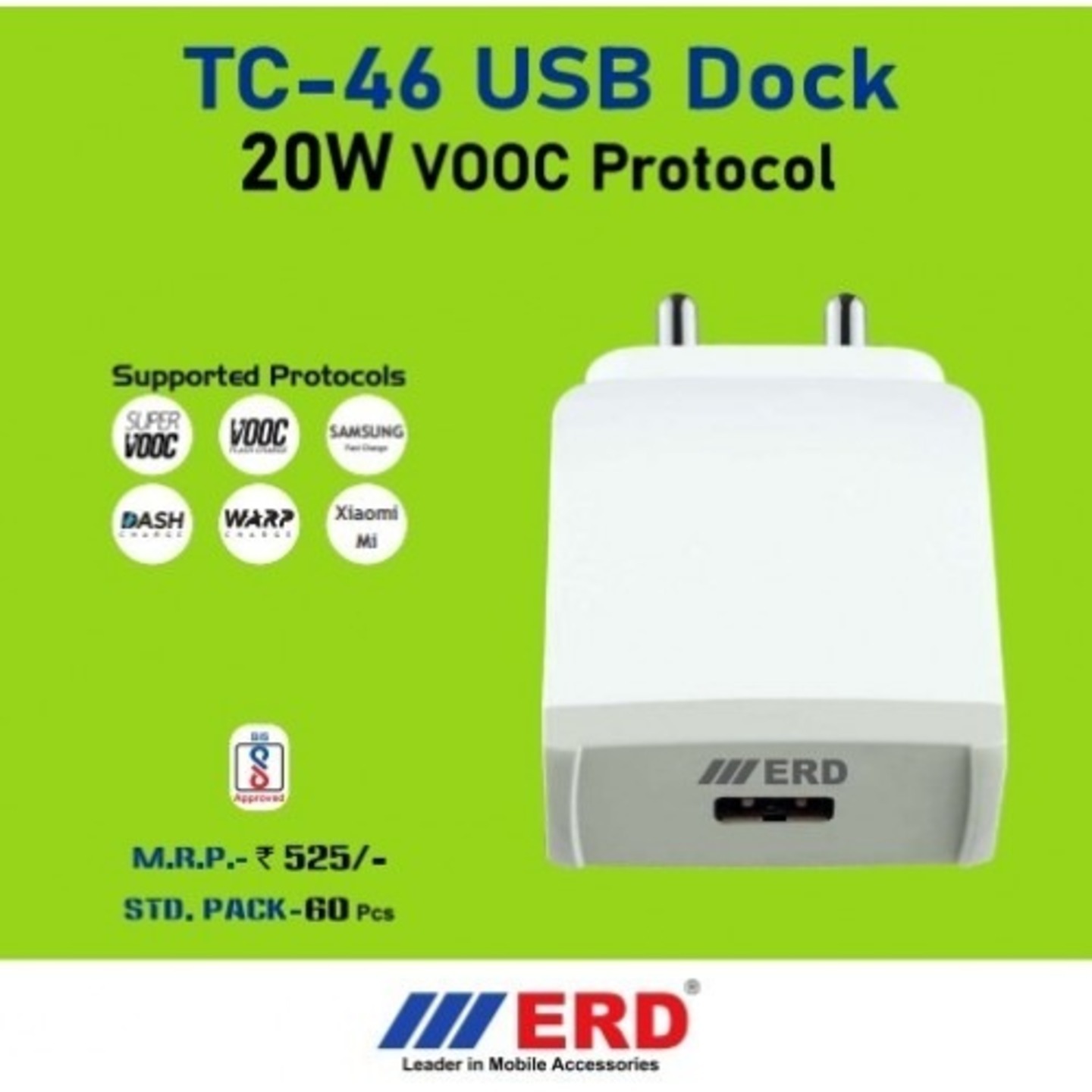 ERD TC-46 USB-A Fast Charger 20W, VOOC Protocol