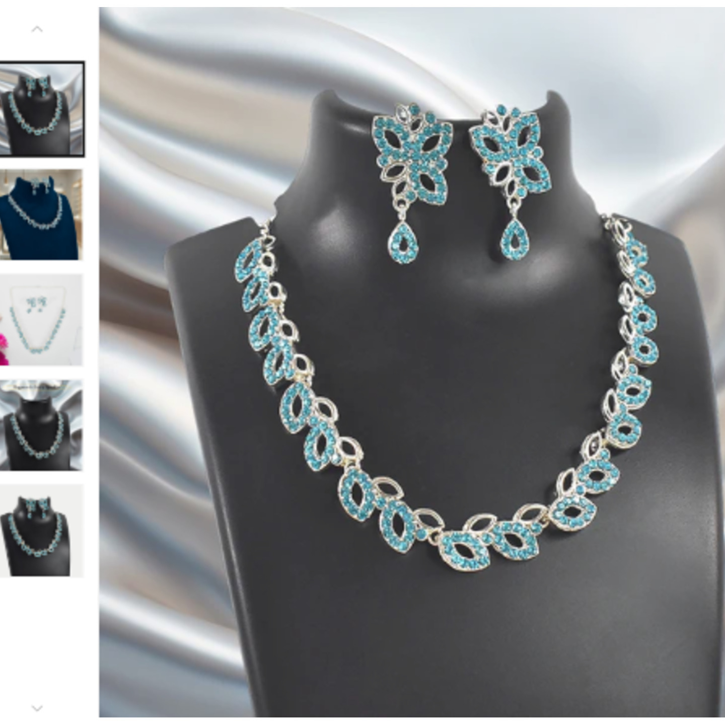 American Diamond Studded Floral Shaped Necklace With Earrings by BW