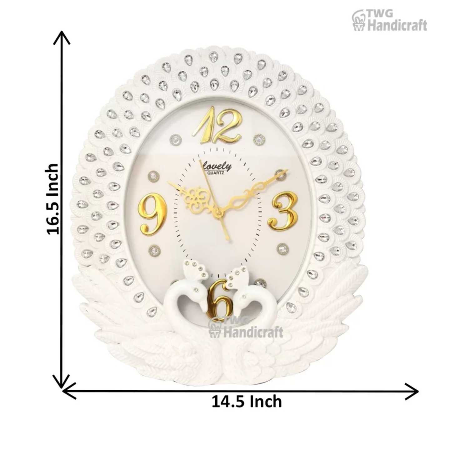 Diamond Peacock Wall Hanging Clock 16.5 Inch ( 42 cm ) - 26X0119W