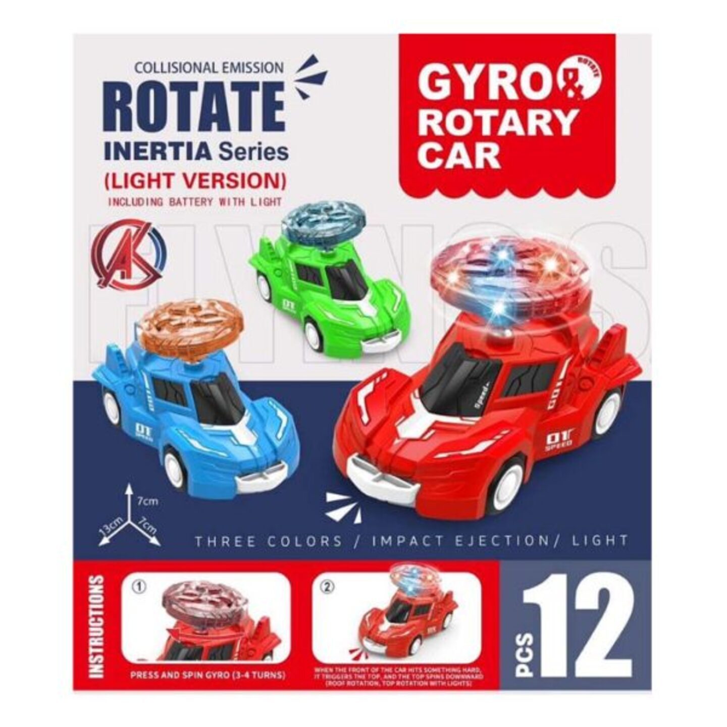 (12 Pcs) Gyro Rotary Car
