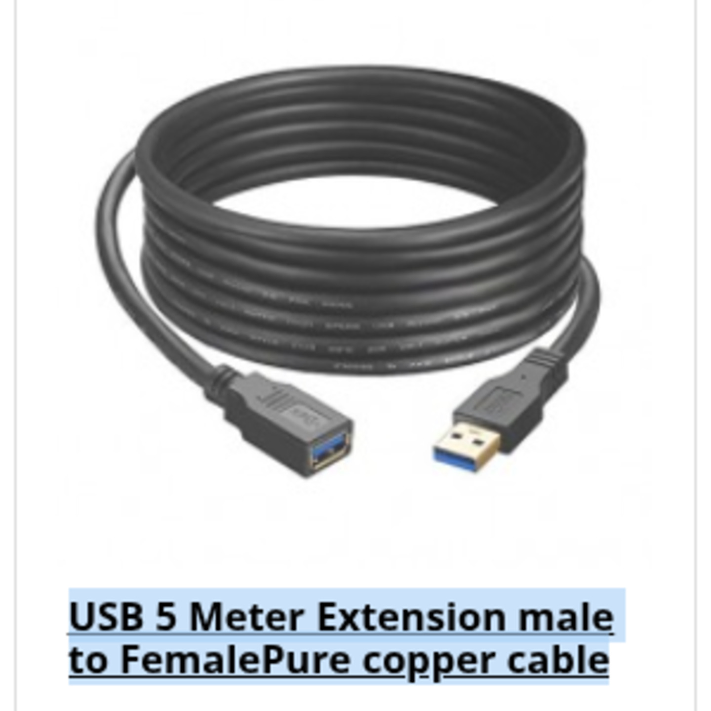 USB 5 Meter Extension male to FemalePure copper cable