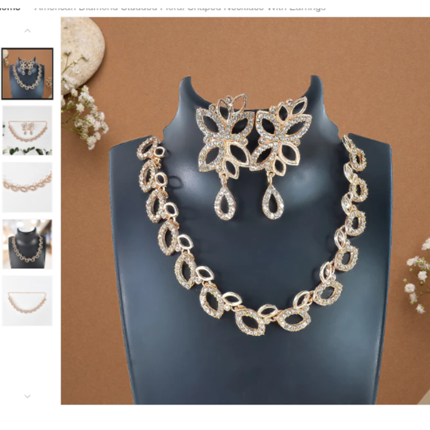 American Diamond Studded Floral Shaped Necklace With Earrings