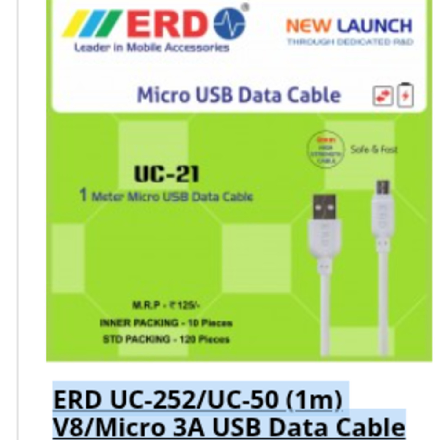 ERD UC-252/UC-50 (1m) V8/Micro 3A USB Data Cable