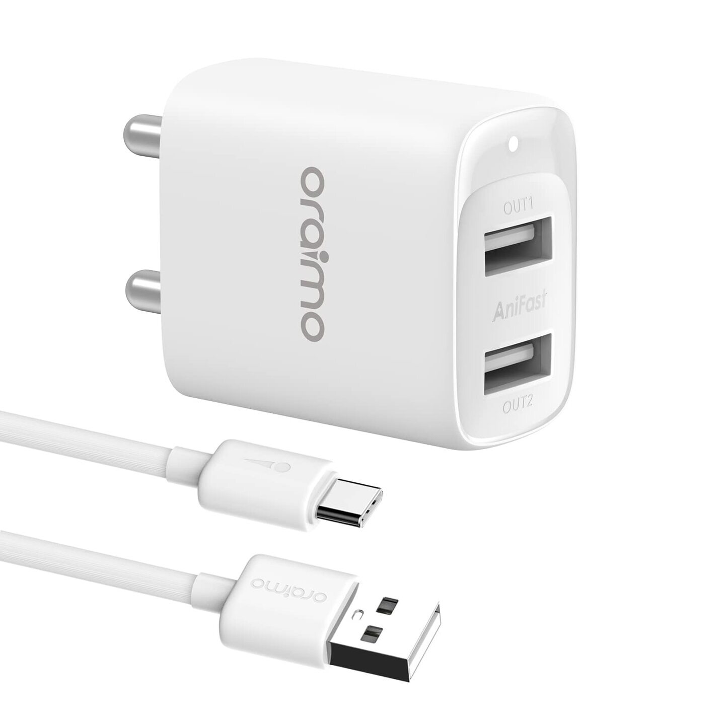 Oraimo Firefly 3 Mobile Charger, Dual USB Port 5V2.4A Wall Charger,USB Wall Charger Adapter,Charging for 2 Devices,Compatible for Mobile,Headphones,TWS,Game Console,Power Banks-White