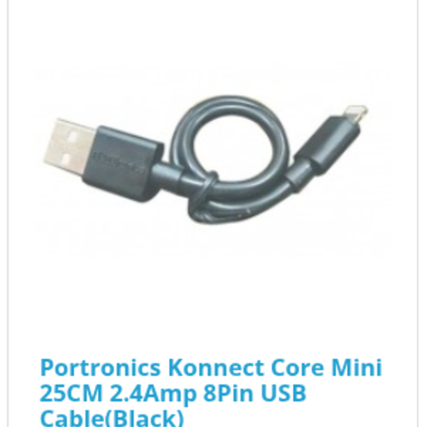 Portronics Konnect Core Mini 25CM 2.4Amp 8Pin USB CableBlack