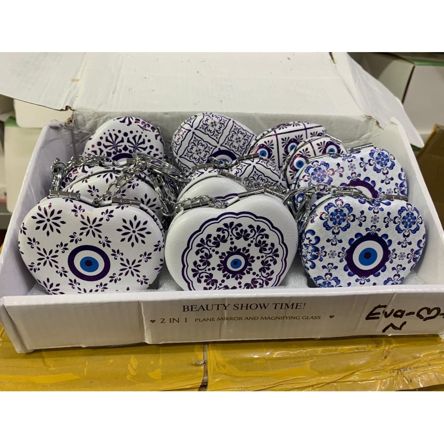 Heart evil eye design pocket mirror ( pack of 12 ) 