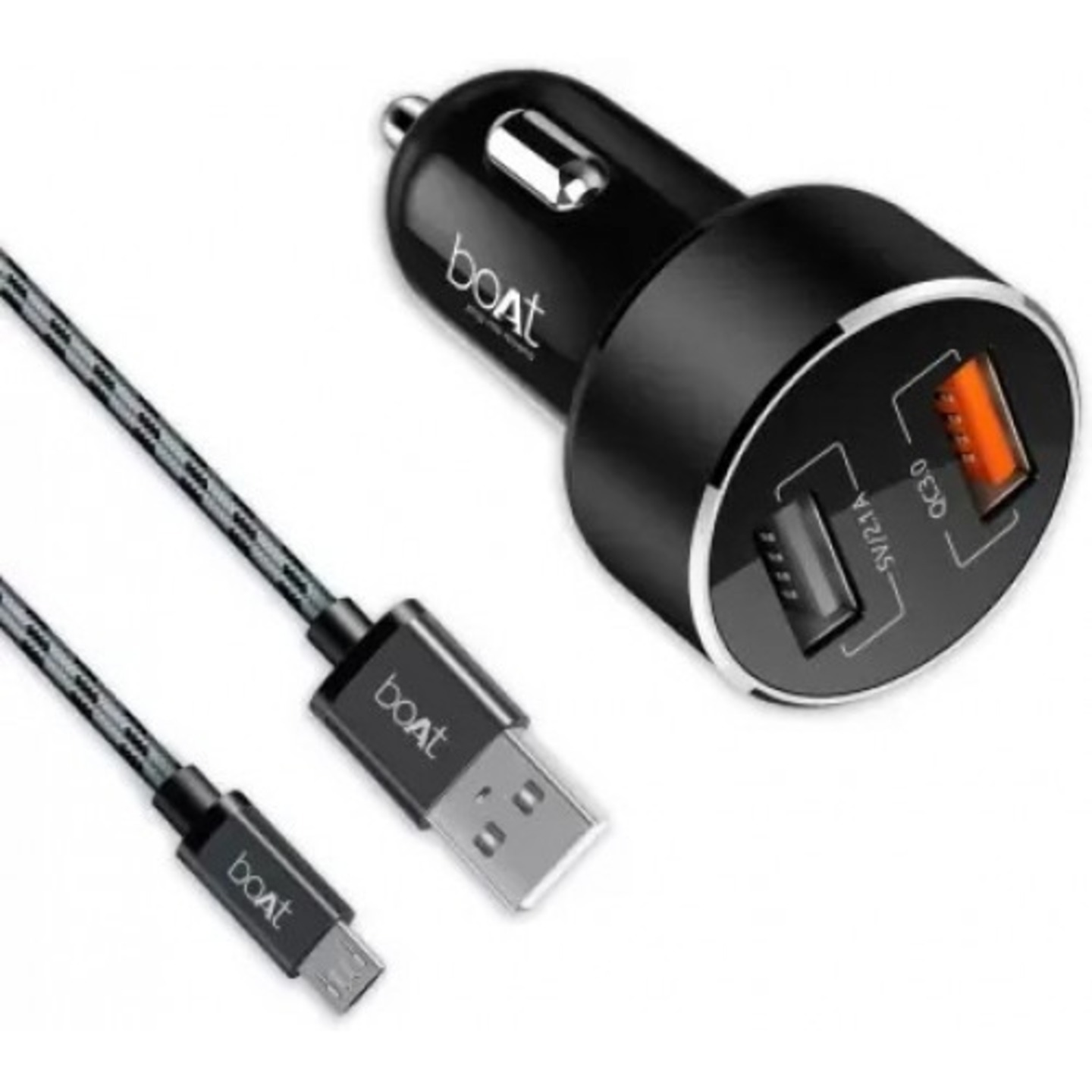 Boat DualRapid-QC3.0+2.1A(Black)USB Dual Port Car Charger+MicroCable
