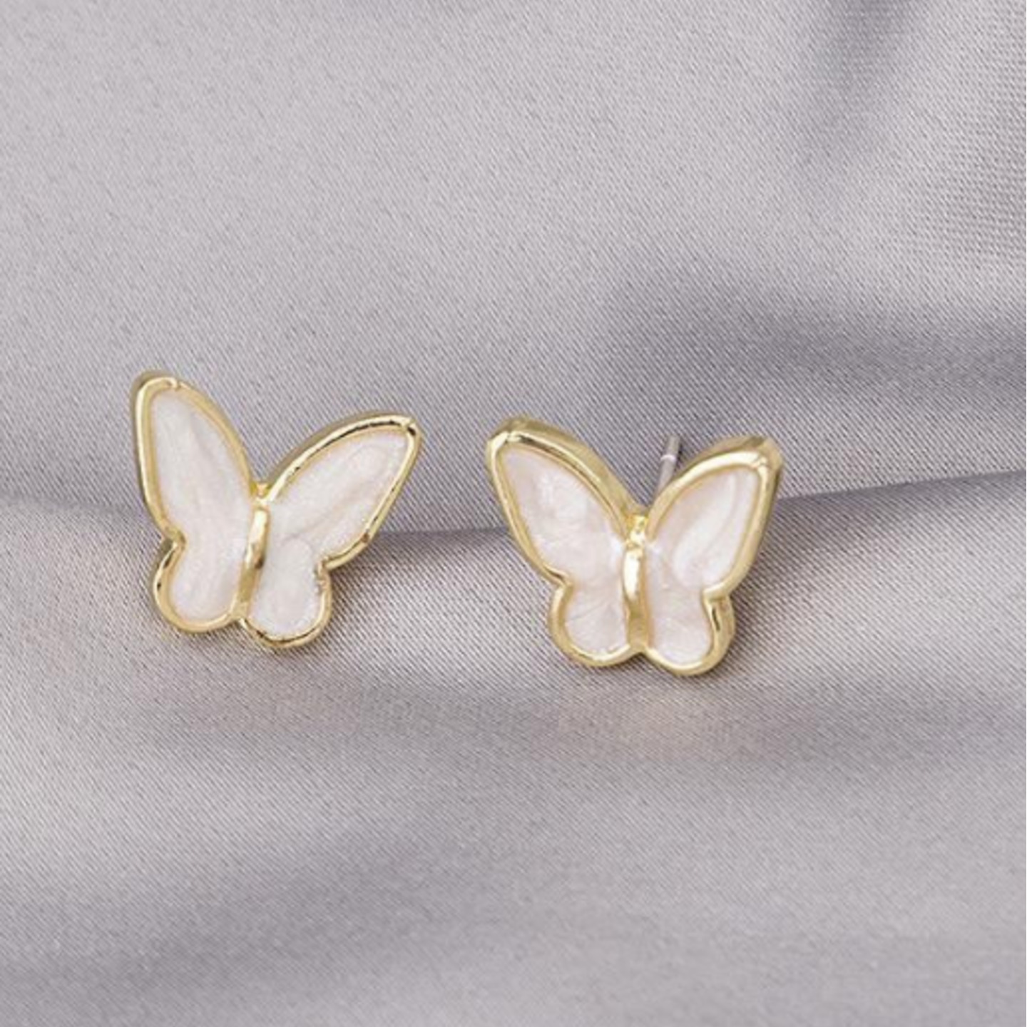6 pc - Fresh white oil drop butterfly wing earrings