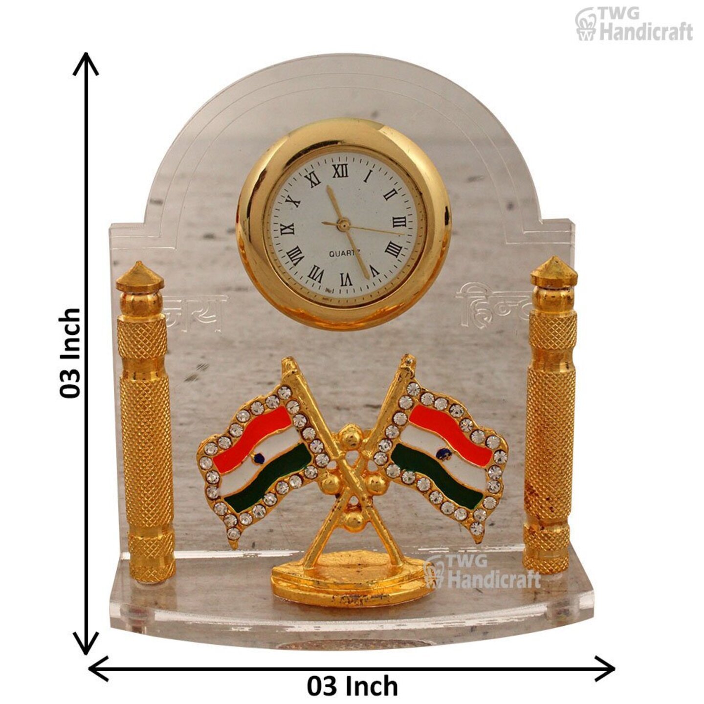 Indian Flag Clock Corporate Table Decor Gift Item 3 Inch ( 8 cm ) - 77X0261L000XTTO