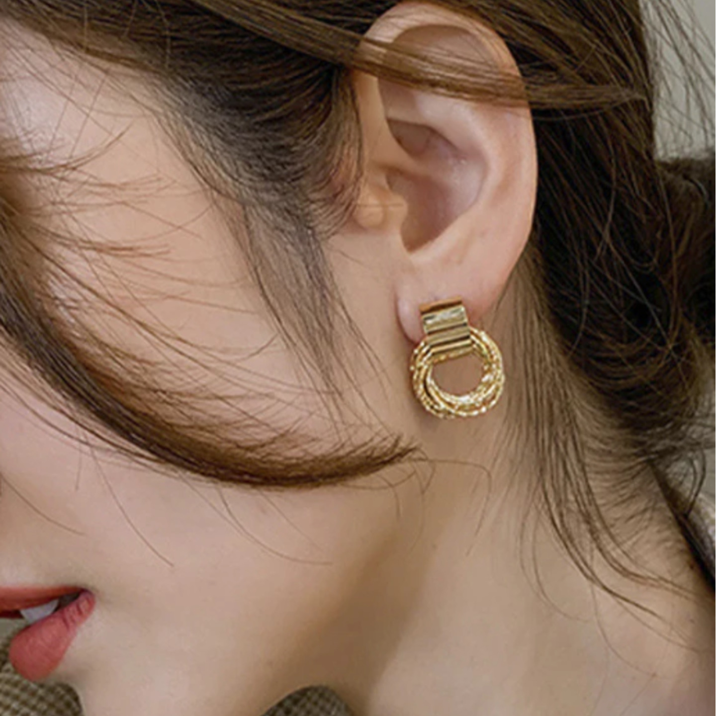 6 pc - Hollow circle multi-layer winding earrings