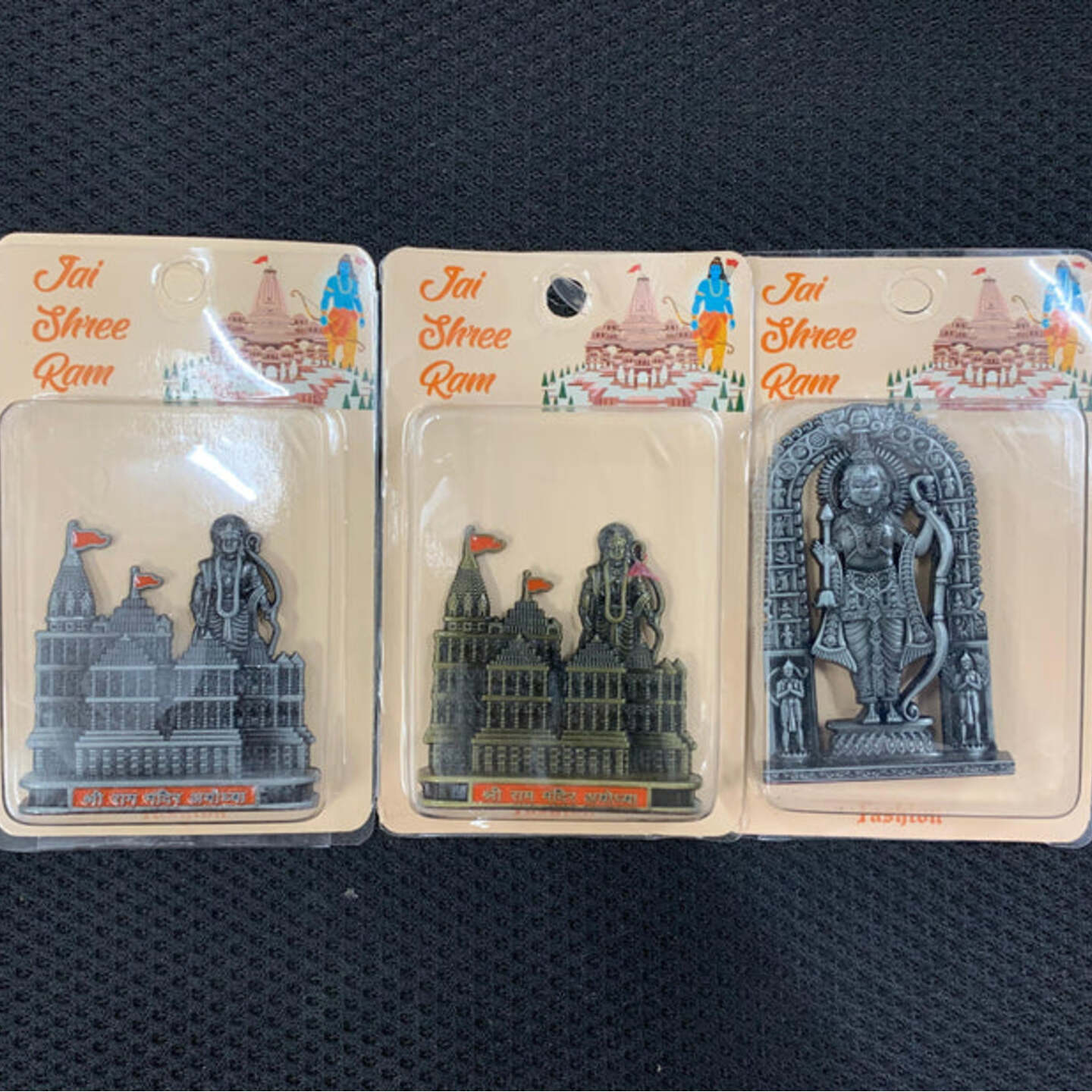Shree Ram with ayodhya temple Metal Car Dashboard 3 - 3.5 inches Pack of 3