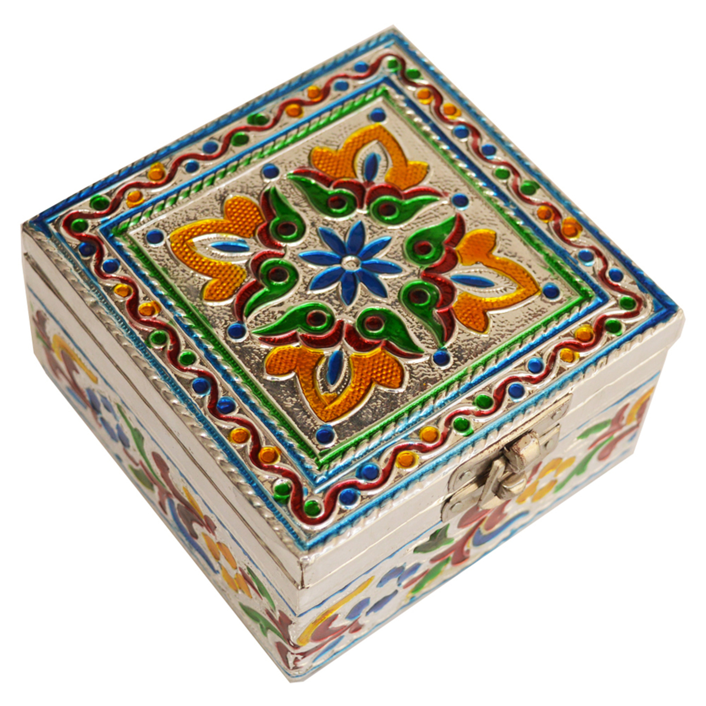       Wooden Square Shaped Box with Meenakari Work For Return Gift
