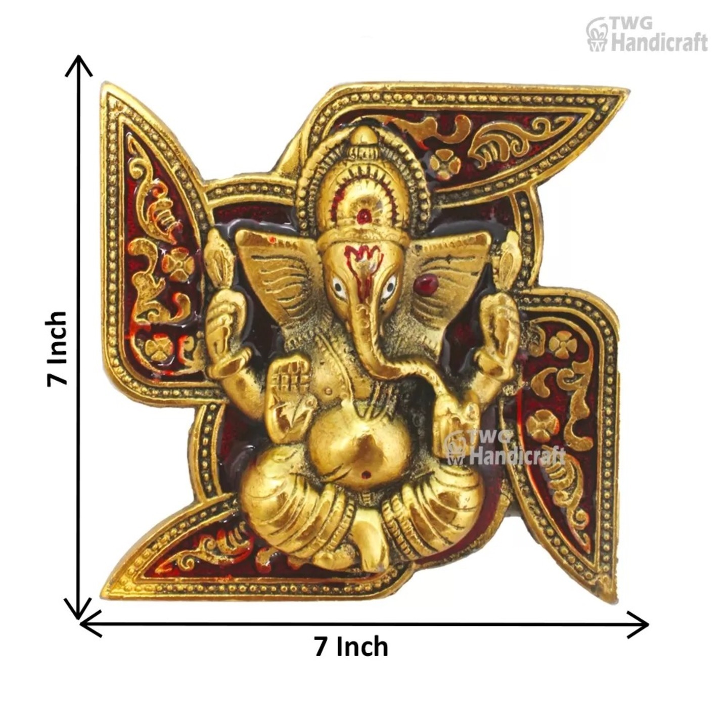 Wall Hanging Metallic Ganesha Placed On Swastik 7 Inch ( 18 cm ) - 27X0148M