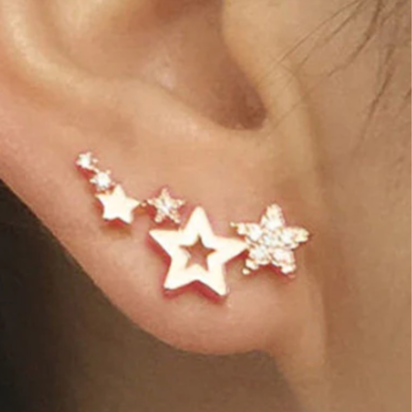 6 Pc - Small zircon star earrings - Golden colour  JWS