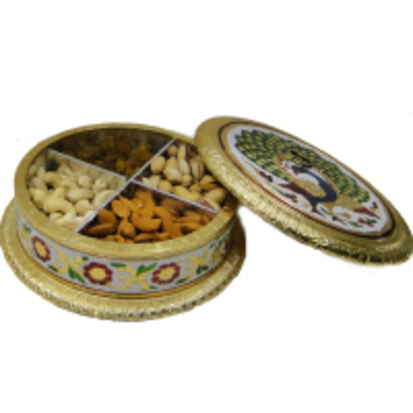 Wooden Dry Fruit Gift Box Has Meenakari Work & Brass Lid