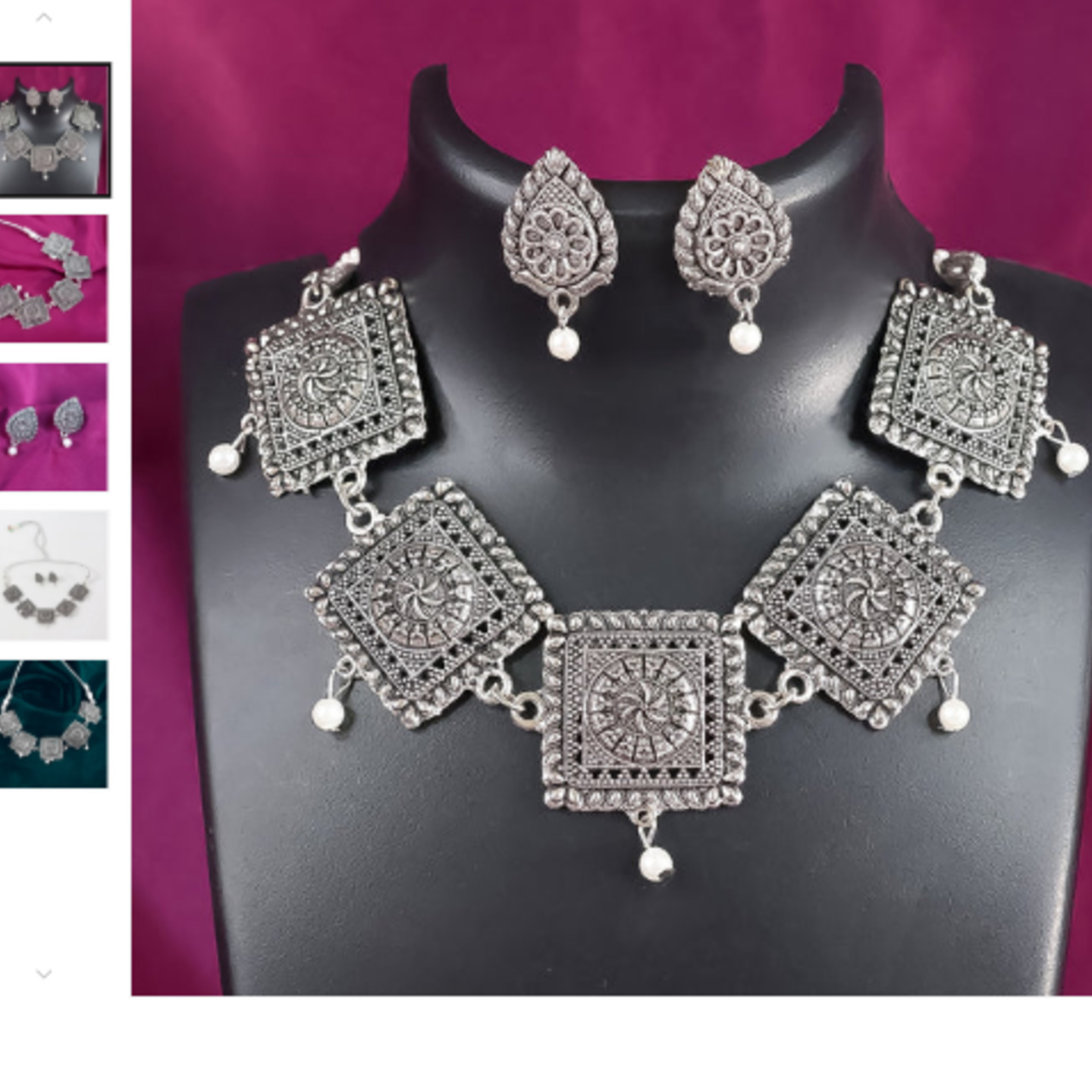 Brass Choker Necklace With Earrings (2Pc)
