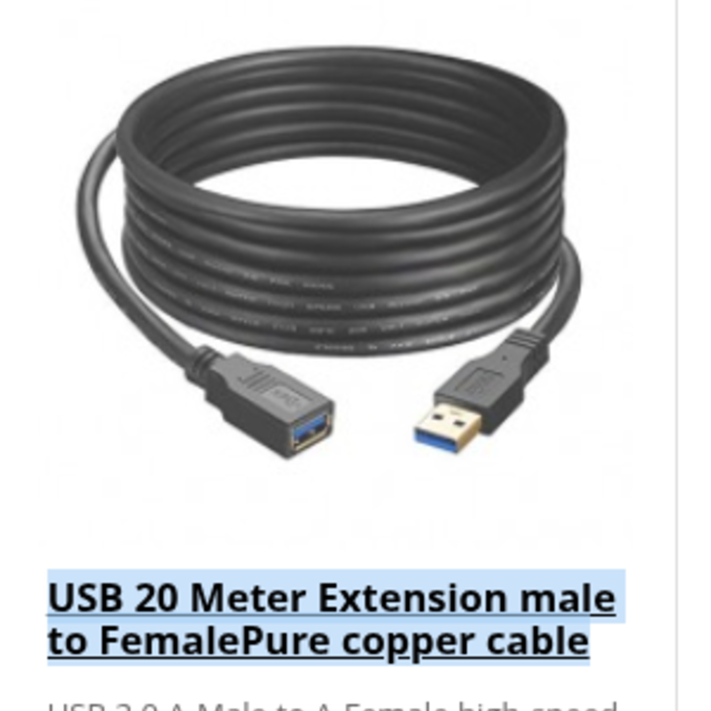 USB 20 Meter Extension male to FemalePure copper cable