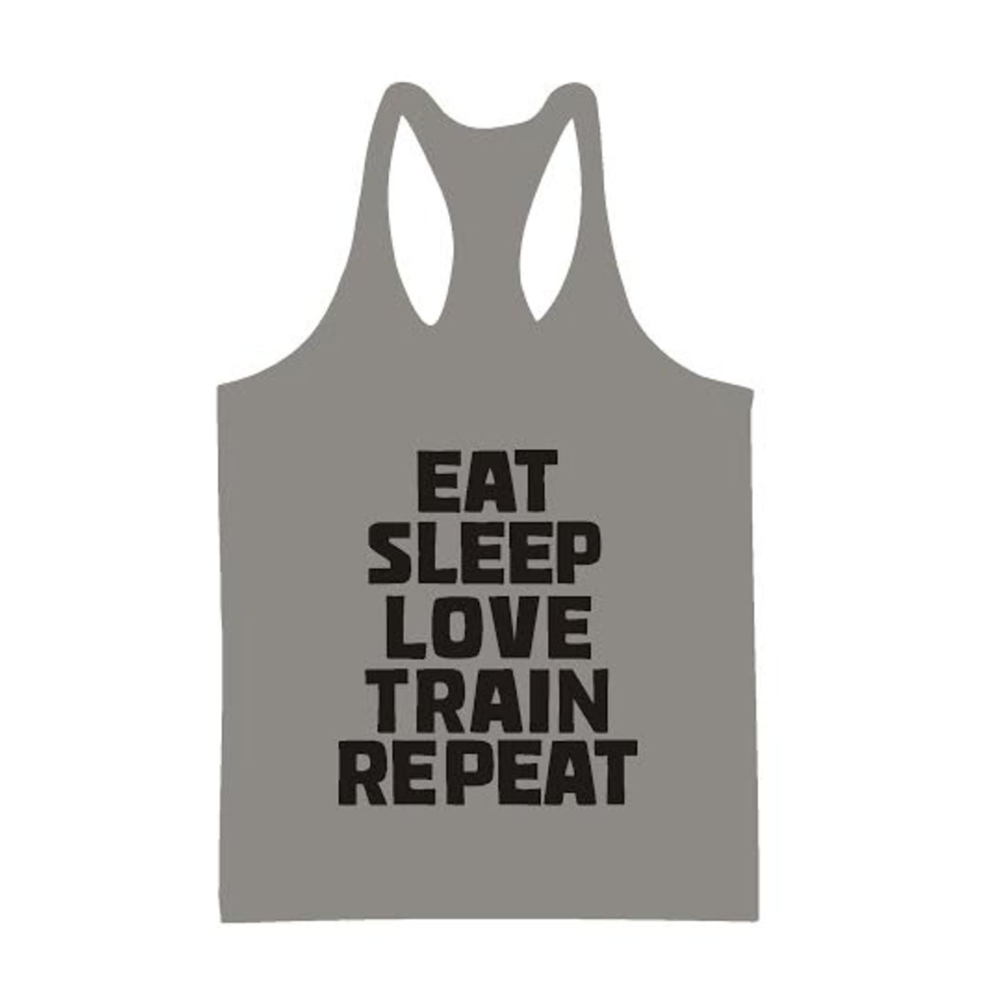 EAT SLEEP LOVE TRAIN REPEAT GREY STRINGER