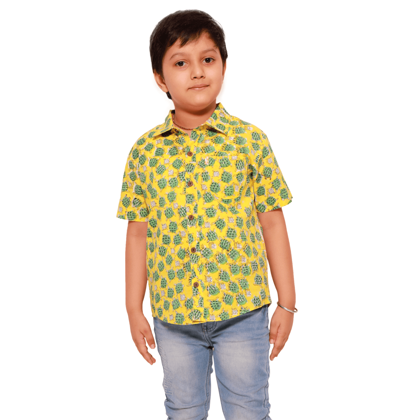 Block Printed Boys Shirt Sea Turtle Print Yellow