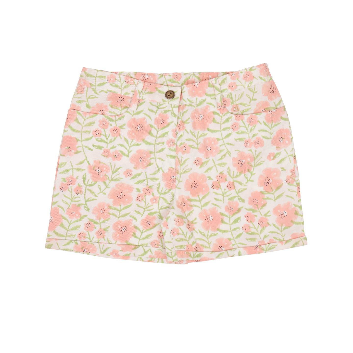 Block printed twill shorts Floral Pink