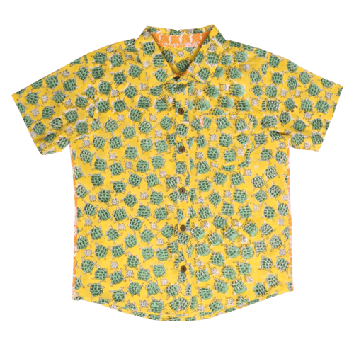 Block Printed Boys Shirt Sea Turtle Print Yellow