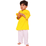 Yellow Jacquard Dobby Boys Kurta PJ Set