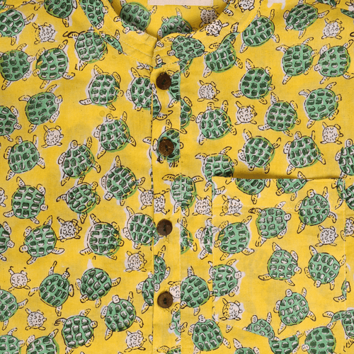 Block Printed Boys Kurta Sea Turtle Yellow