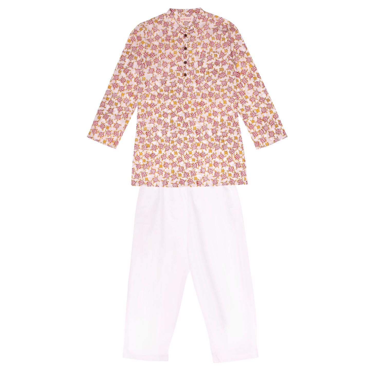Block Printed Boys Kurta Set Sea Turtle Print Red