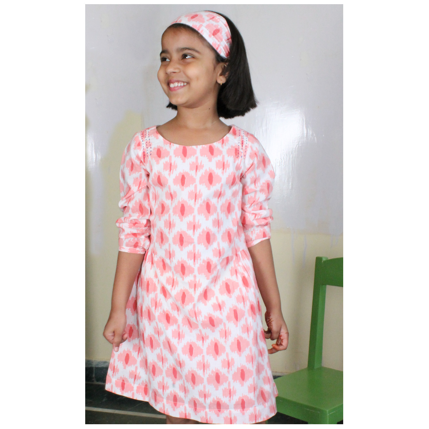 Girl's Printed Dress Ikkat Raza Red