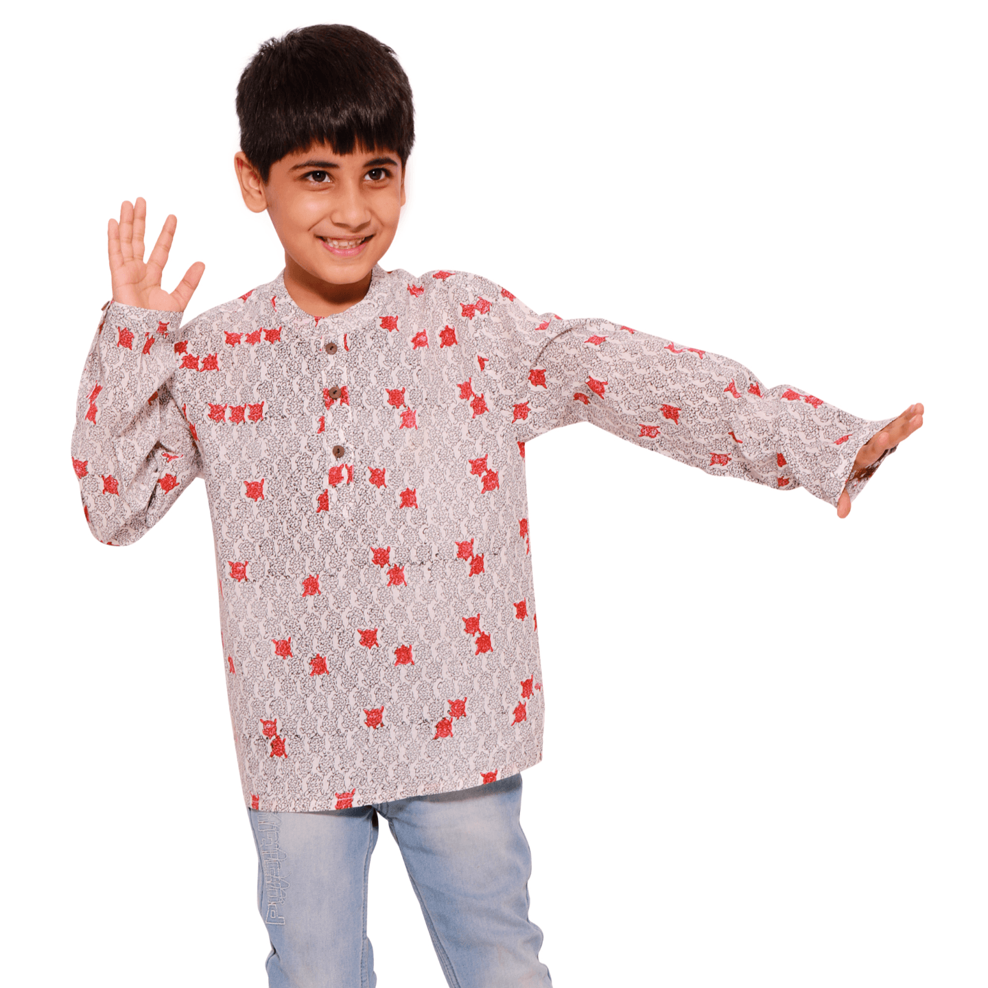 Block Printed Boys Kurta Shirt Tortoise Red