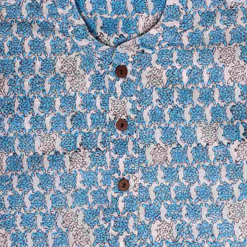 Block Printed Boys Kurta Shirt Tortoise Blue