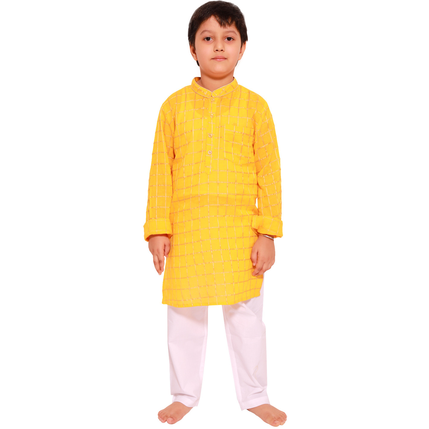 Yellow Check Boys Kurta PJ set