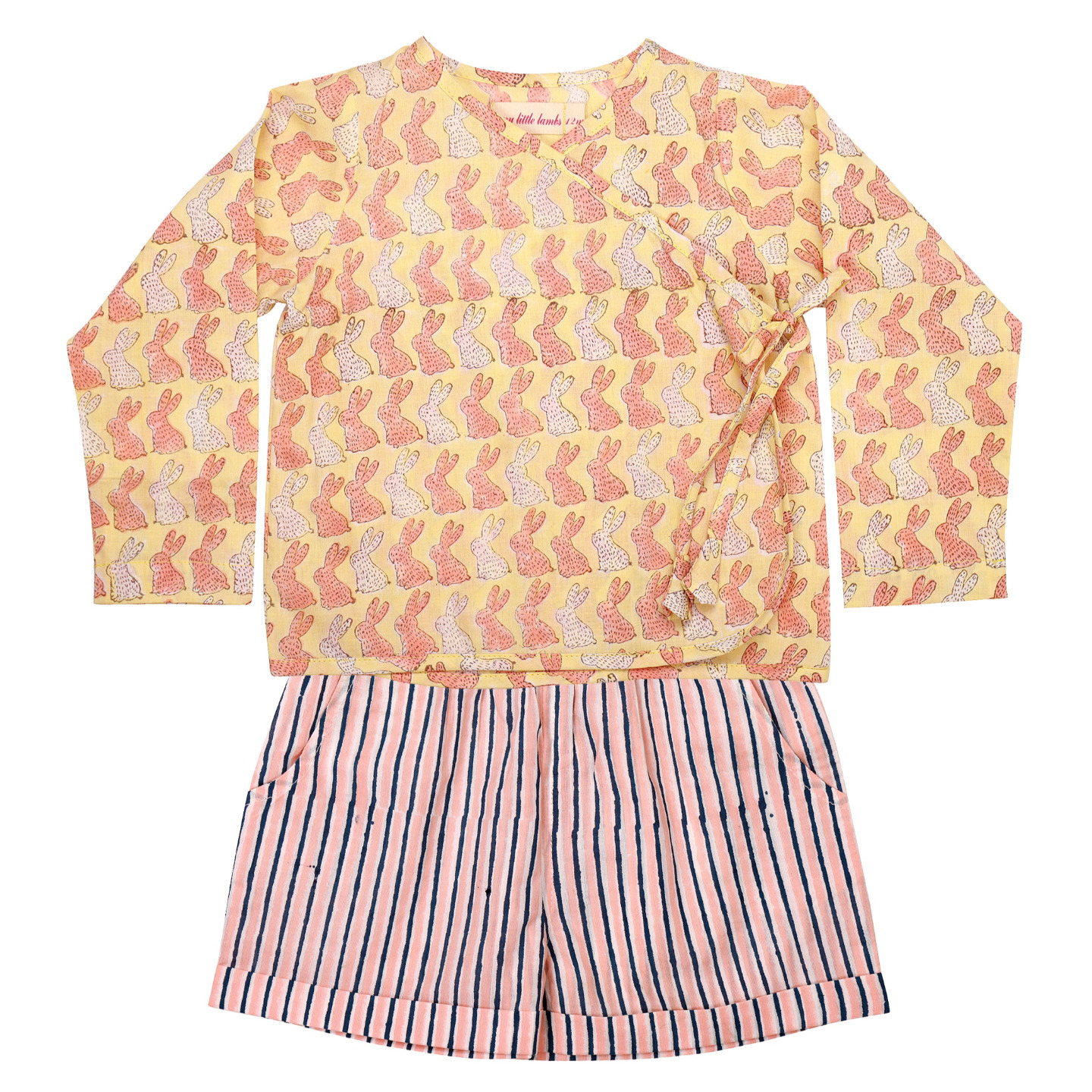 Block Printed Baby Clothing Set Bunny Yellow
