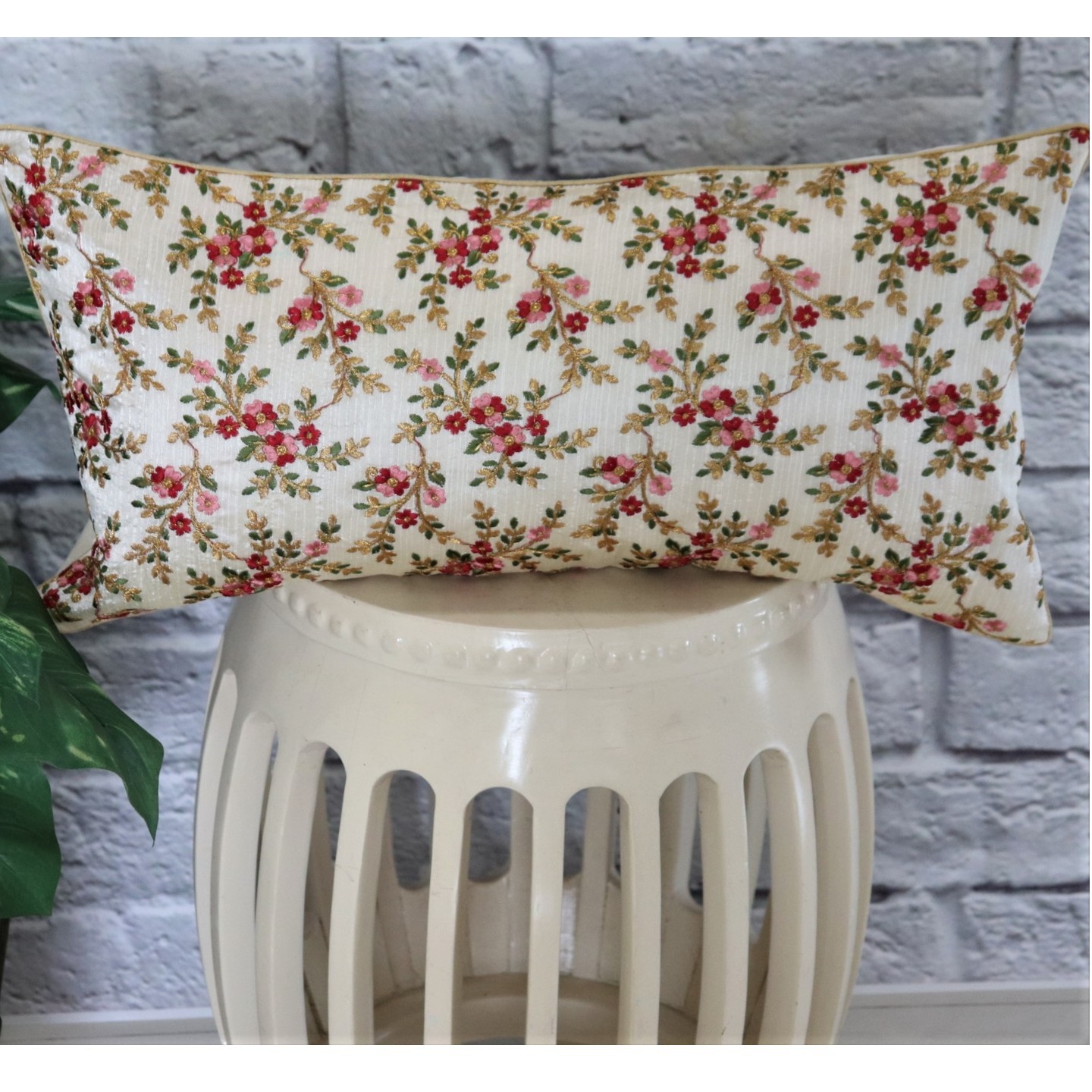 Blossoms Embroidered 30cmsx58cms Cushion Cover