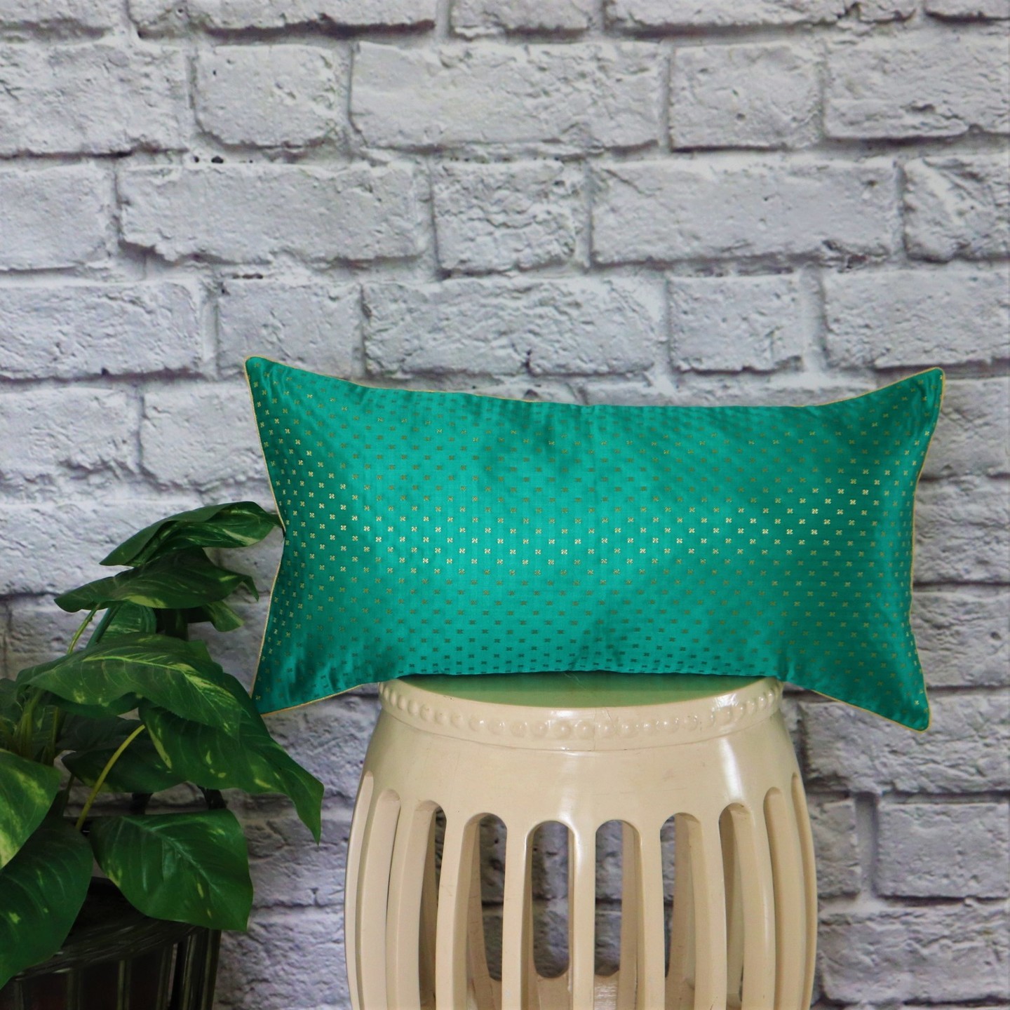 Bottle Green Silk Brocade 30cmsx58cms Cushion Cover
