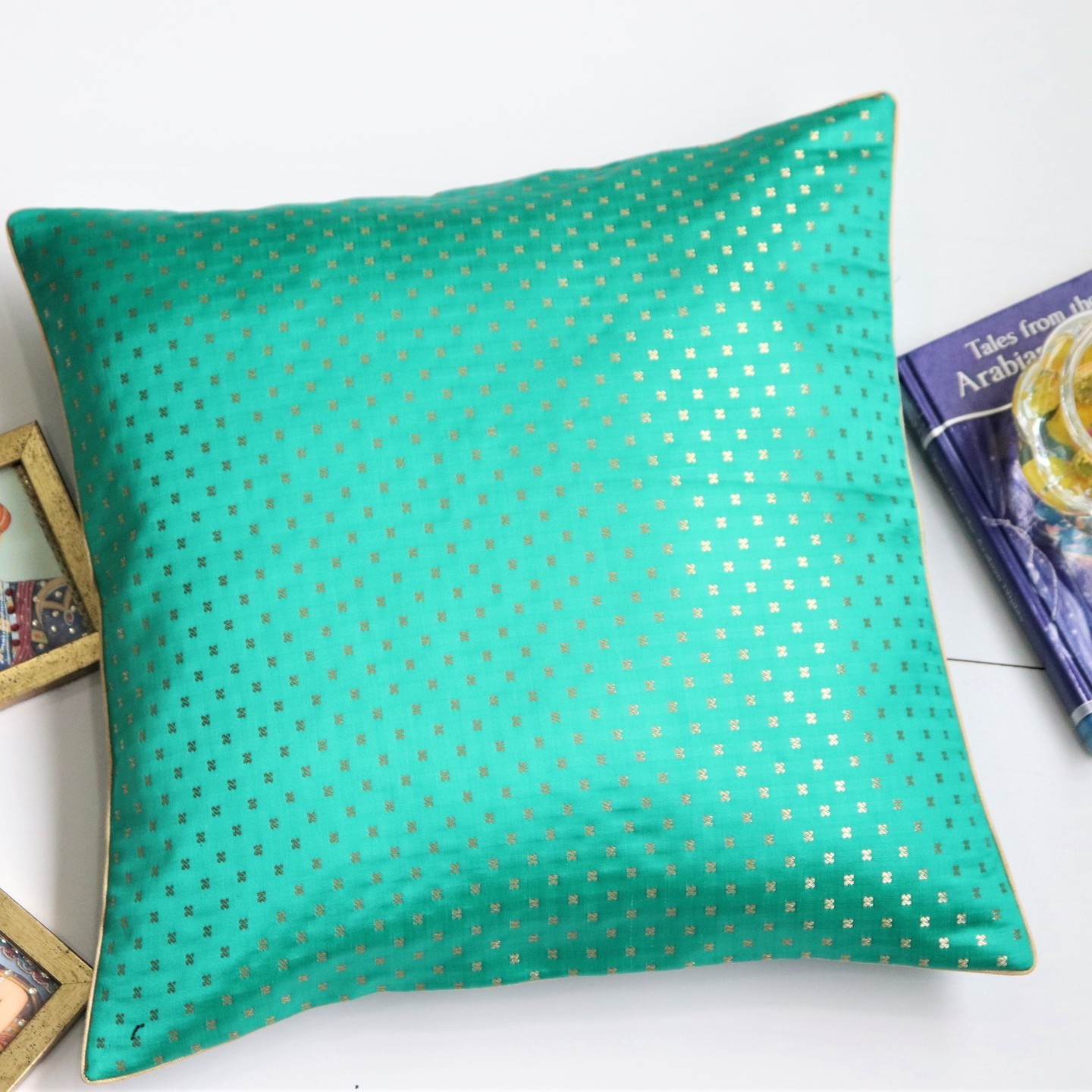 Bottle Green Silk Brocade 50cmsx50cms Cushion Cover