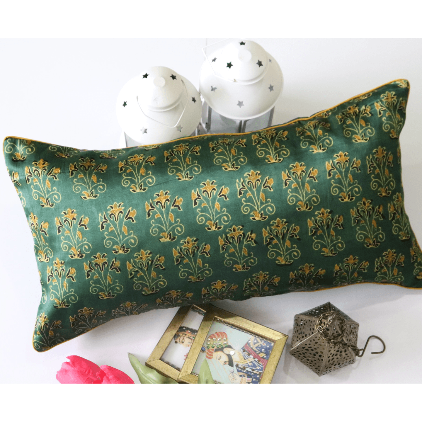 Kasturi Mashroo Silk 30cmsx58cms Cushion Cover