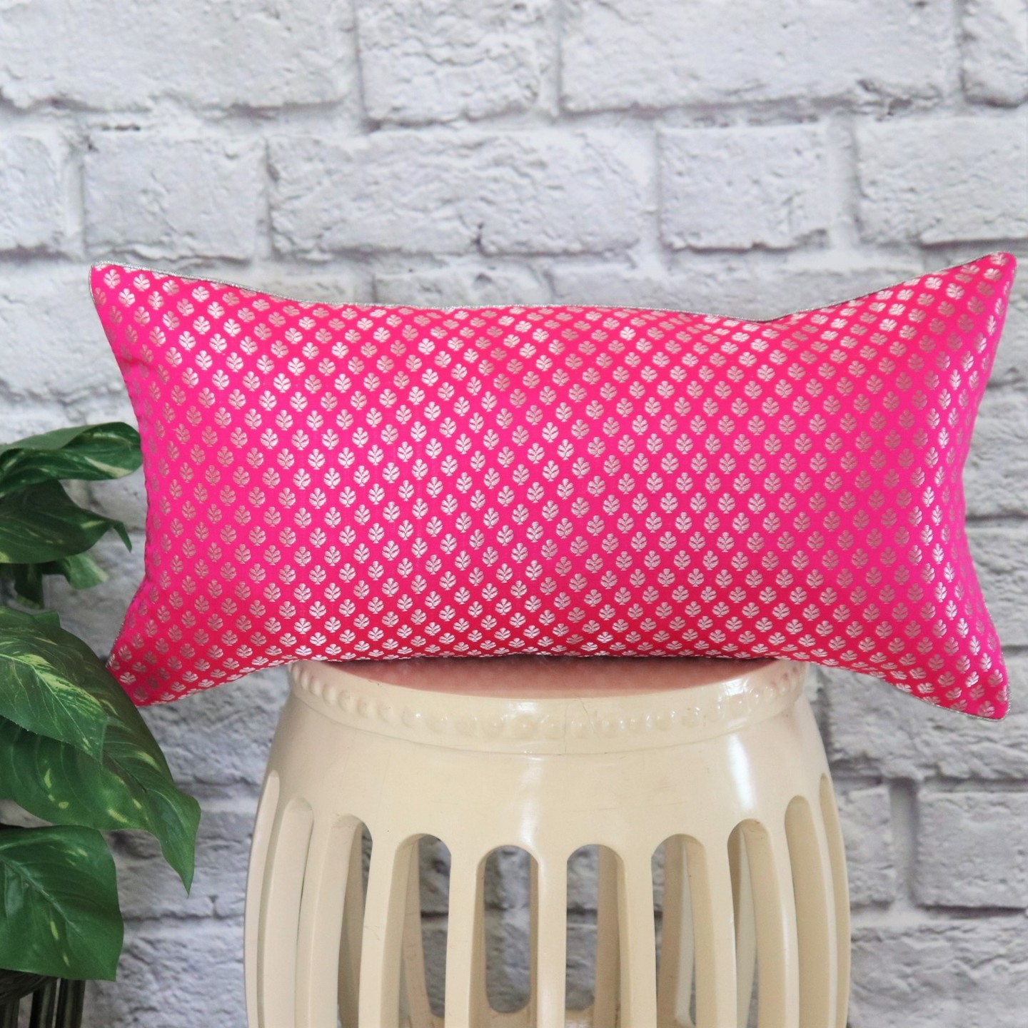 Hot Pink Brocade 30cmsx58cms Cushion Cover