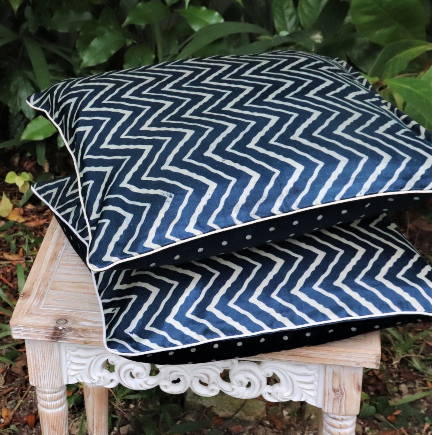 Blue Herringbone Mashroo Silk 50cmsx50cms Cushion Cover