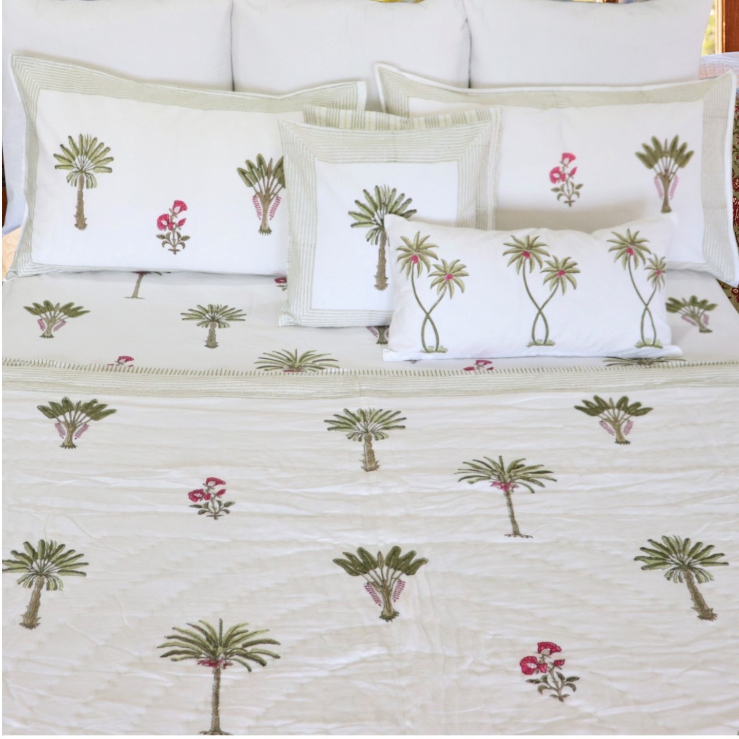 800TC Palm Tree Super King Size Fitted Sheet Set