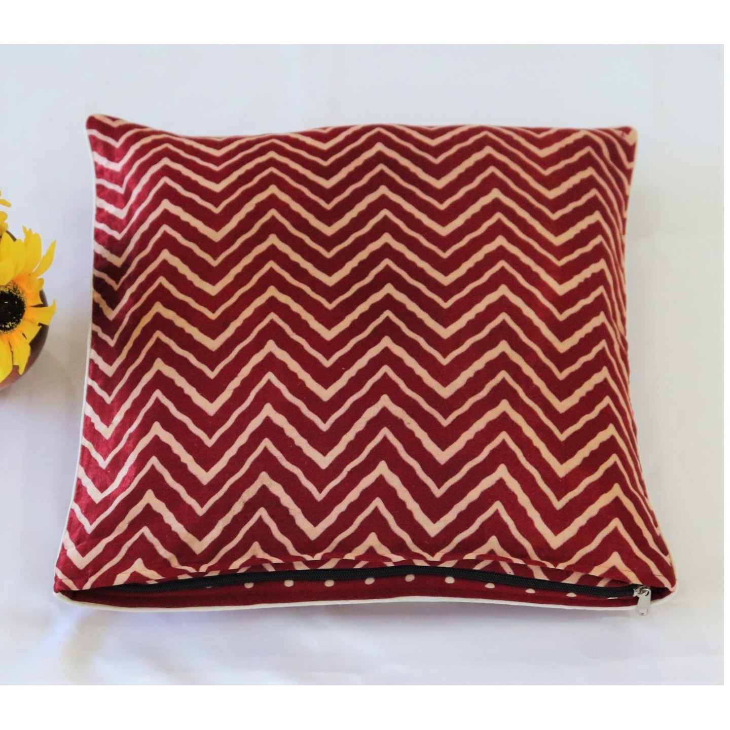 Red Herringbone Mashroo Silk 40cmsx40cms Cushion Cover